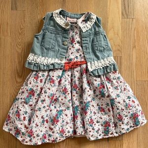 Toddler Floral Dress and Denim Vest Set - 3T